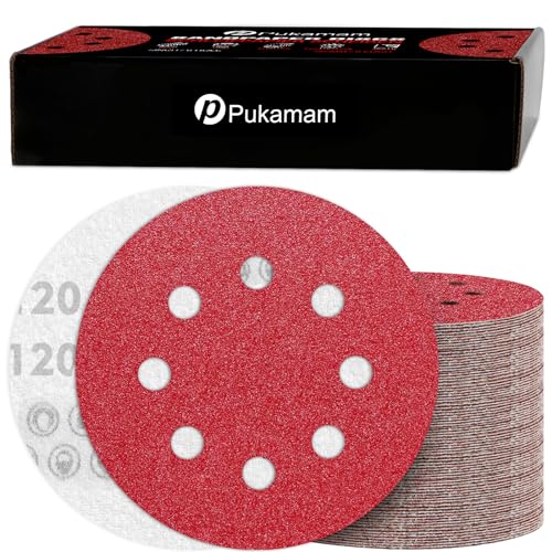 120 Stück Schleifpapier 125mm Klett 120 Körnung Schleifscheiben für 8 Loch Rund Exzenterschleifer Schleifen Holz Metall und Farbe von Pukamam