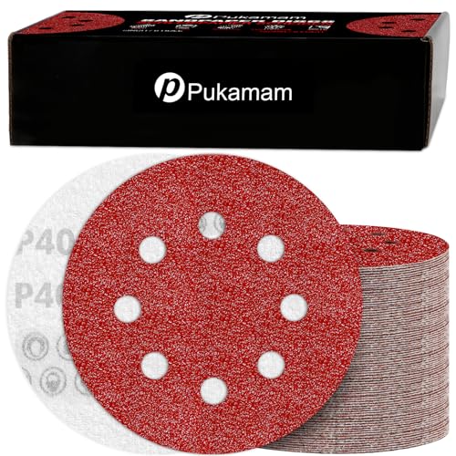 120 Stück Schleifpapier 125mm Klett 40 Körnung Schleifscheiben für 8 Loch Rund Exzenterschleifer Schleifen Holz Metall und Farbe von Pukamam