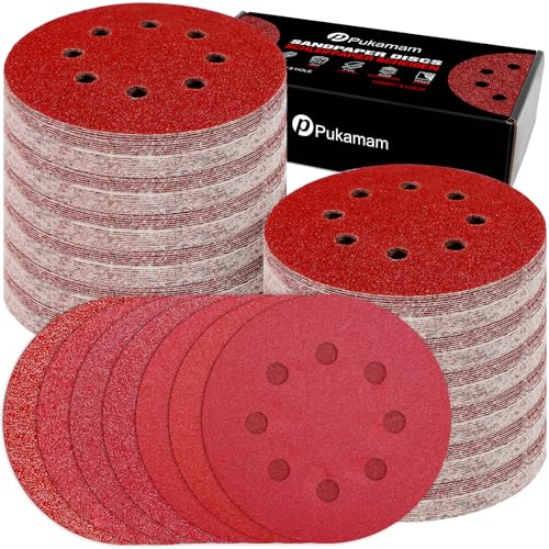 140 Stück Exzenter Schleifpapier 125mm Klett 40/60/80/120/180/240/400 Körnung Schleifscheiben Set für 8 Loch Rund Exzenterschleifer Schleifen von Pukamam