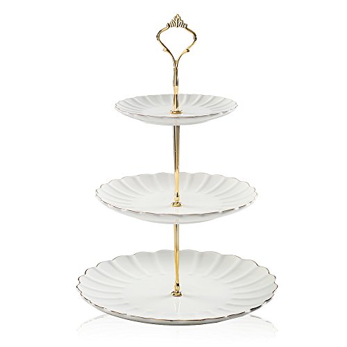 Pukka Home 3 Etagen Keramik Tortenständer Hochzeit, Dessert Cupcake-Ständer für Tea Party Servierplatte reinweß von Sweejar
