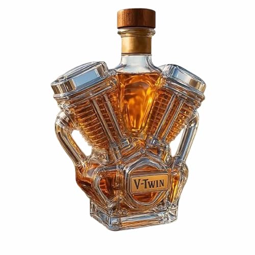 Pukmqu Whiskeyflasche, V-Twin-Whiskeyflasche, Karaffe mit 3D-Motorradmotor-Design, Glasflasche mit Motorradmotiv, handgefertigte Geschenke für Vintage-Motorradliebhaber (D) von Pukmqu