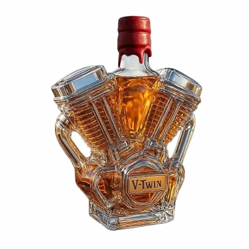 Pukmqu Whiskeyflasche, V-Twin-Whiskeyflasche, Karaffe mit 3D-Motorradmotor-Design, Glasflasche mit Motorradmotiv, handgefertigte Geschenke für Vintage-Motorradliebhaber (F) von Pukmqu