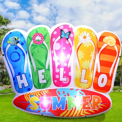 PullCrease 1,5 m Sommer Aufblasbare Flip Flop mit Surfbrett-Dekorationen LED Aufblasbare Hausschuhe Outdoor Dekor für Sommer Hawaii Strand Surfen Party Hof Rasen Supplies () von PullCrease