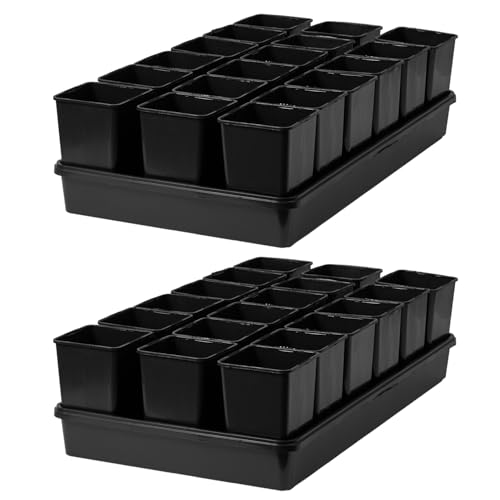 Pullmer 18x Anzuchttöpfe eckig mit Untersetzer, Pflanztöpfe für Stecklinge & Samenanzucht, mit Tablett, Shuttle-Trageschalen (Anzuchttöpfe 9x9x14 + Untersetzer; 2 Pack) von Pullmer