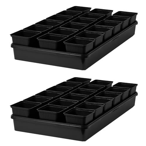 Pullmer 18x Anzuchttöpfe eckig mit Untersetzer, Pflanztöpfe für Stecklinge & Samenanzucht, mit Tablett, Shuttle-Trageschalen (Anzuchttöpfe 9x9x9,5 + Untersetzer; 2 Pack) von Pullmer