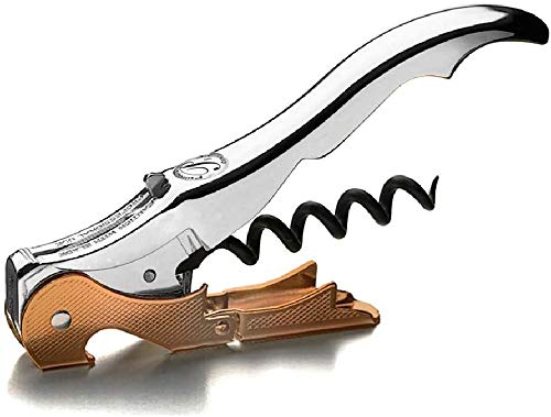 PULLTAP'S GENUINE Slider Boss 150 Professioneller Kellner-Korkenzieher, verchromt und Kupfer, hergestellt in Spanien, mit doppeltem Gelenkhebel, Cuttermesser und Flaschenöffner von Pulltap's