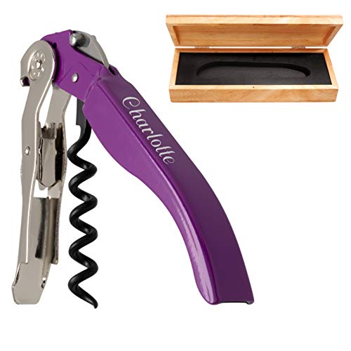 Pulltex Kellnermesser ClickCut Violet im Holz-Etui mit Laser-Gravur Korkenzieher aus Metall Doppelhebel von Pulltex