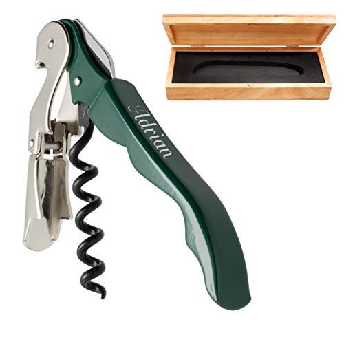 Pulltex Kellnermesser Pulltaps Basic Bottle Green im Holz-Etui mit Laser-Gravur Korkenzieher aus Metall Doppelhebel Ral 6005 von Pulltex