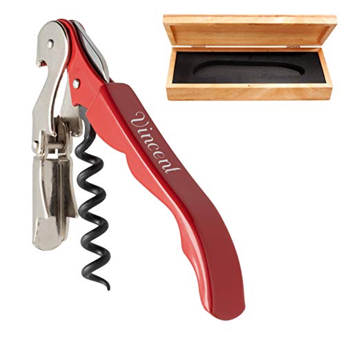 Pulltex Kellnermesser Pulltaps Basic Fire Red im Holz-Etui mit Laser-Gravur Korkenzieher aus Metall Doppelhebel Ral 3002 von Pulltex