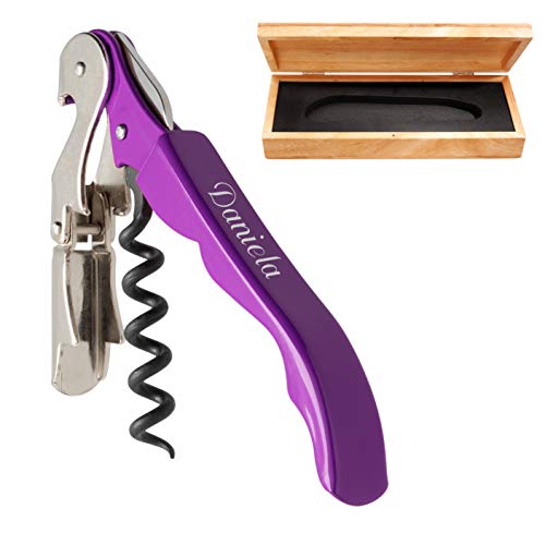 Pulltex Kellnermesser Pulltaps Basic Purple im Holz-Etui mit Laser-Gravur Korkenzieher aus Metall Doppelhebel Ral 4008 von Pulltex