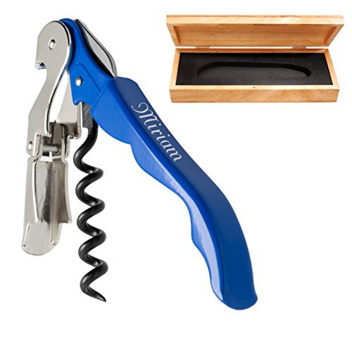 Pulltex Kellnermesser Pulltaps Basic Water Blue im Holz-Etui mit Laser-Gravur Korkenzieher aus Metall Doppelhebel Ral 5010 von Pulltex