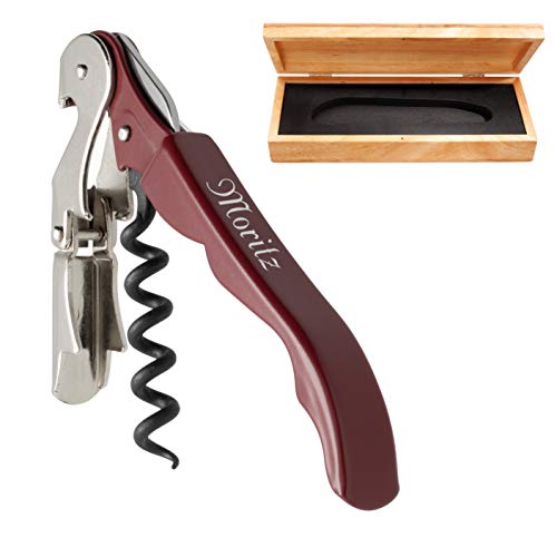 Pulltex Kellnermesser Pulltaps Basic Wine Burgundy im Holz-Etui mit Laser-Gravur Korkenzieher aus Metall Doppelhebel Ral 3005 von Pulltex