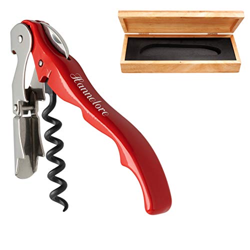 Pulltex Kellnermesser Pulltaps Classic Red Evolution im Holz-Etui mit Laser-Gravur Korkenzieher aus Metall Doppelhebel von Pulltex