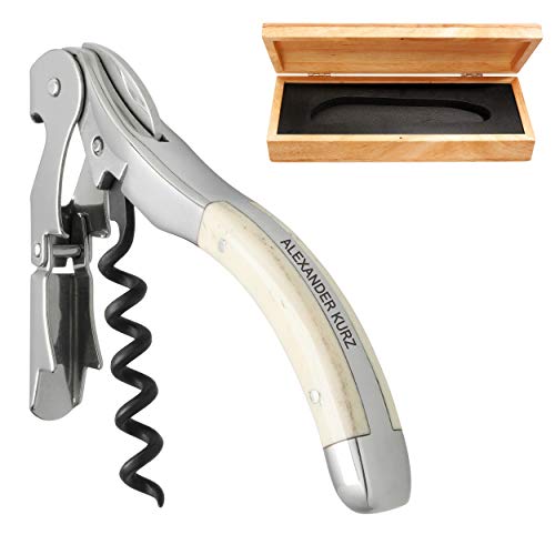 Pulltex Sommeliermesser Cordoba Bone Handle Knochen im Holz-Etui mit Laser-Gravur Korkenzieher Metall Doppelhebel von Pulltex