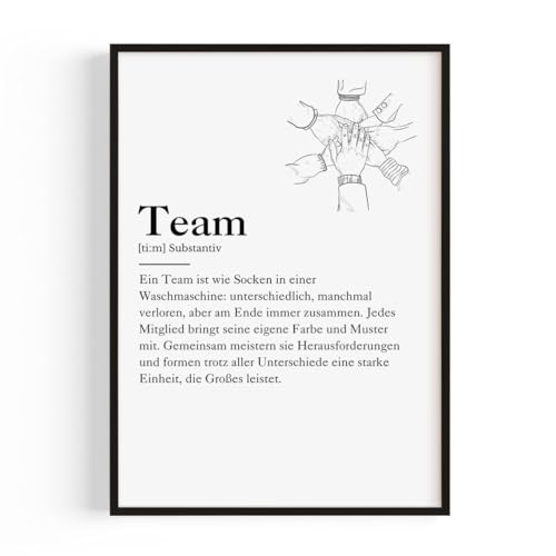 Büro Deko – Büro Gadgets & Schreibtisch Deko "Team Definition Hand" A4 (21 x 29,7) – Beliebtes Büro Zubehör & kleine Aufmerksamkeit für Kollegen und Team Geschenk - Mit frei wählbarem Rahmen von PULSE of HOME