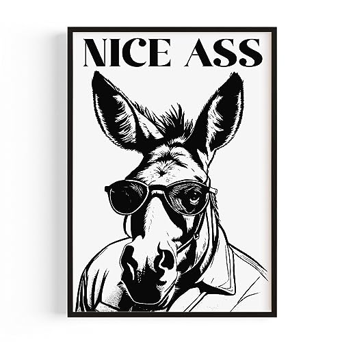 Badezimmer Deko Bilder – Kunstdruck 'Esel Nice Ass' A3 (29,7 x 42 cm) – Made in Germany – Mit Rahmen – Perfekt für Deine individuelle Raumgestaltung, schick & modern – Ein humorvoller Akzent von GiveSmiles