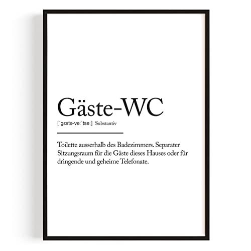 Badezimmer Deko Bilder – Kunstdruck 'Gäste WC Definition' A4 (21 x 29,7 cm) – Made in Germany – Mit Rahmen – Eine persönliche Note für Dein Gäste-WC, fertig gerahmt – Perfekt für moderne Einrichtungen von GiveSmiles