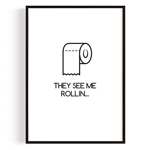 GiveSmiles Badezimmer Deko Bilder – Kunstdruck 'They See Me Rollin' A4 (21 x 29,7 cm) – Made in Germany – Mit Rahmen – Bringt Humor in Dein Badezimmer, ideal für jeden Raum – Eine tolle Überraschung von GiveSmiles
