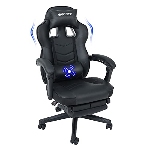 Puluomis Gaming Stuhl, Bürostuhl mit Fußstütze, Racing Stuhl Gaming, PC-Stuhl, Drehbar Hochenverstellbar, 90-150° Rückenlehne Verstellbar, Abnehmbare Kopfstütze, Lendenkissen, Ergonomisch, Schwarz von Puluomis