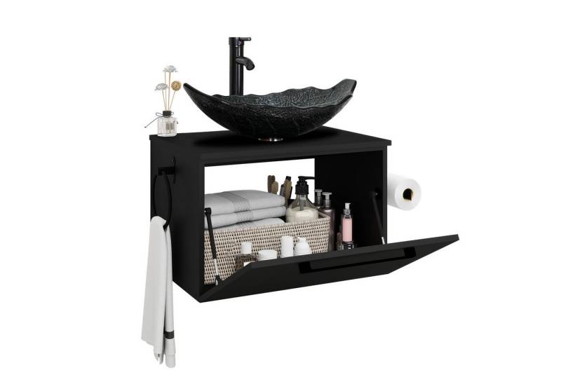 Puluomis Badezimmer-Set Waschbeckenunterschrank 60cm mit Waschbecken, (mit Handtuchring, Klopapierhalter) von Puluomis