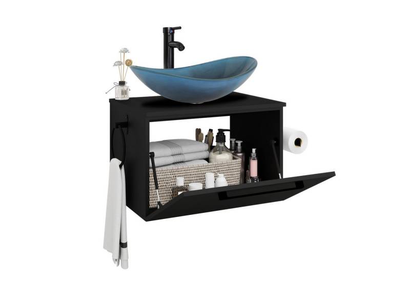 Puluomis Badezimmer-Set Waschbeckenunterschrank 60cm mit Waschbecken, (mit Handtuchring, Klopapierhalter) von Puluomis