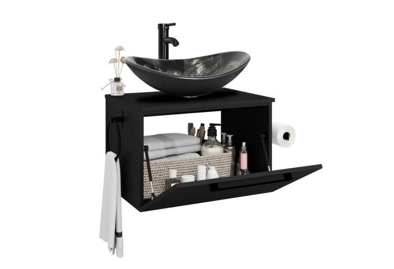 Puluomis Badezimmer-Set Waschbeckenunterschrank 60cm mit Waschbecken, (mit Handtuchring, Klopapierhalter) von Puluomis