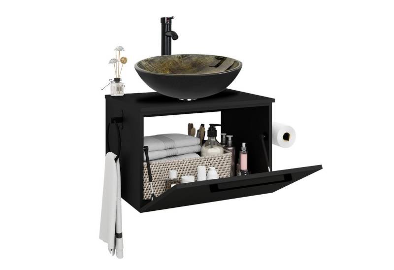 Puluomis Badezimmer-Set Waschbeckenunterschrank 60cm mit Waschbecken, (mit Handtuchring, Klopapierhalter) von Puluomis