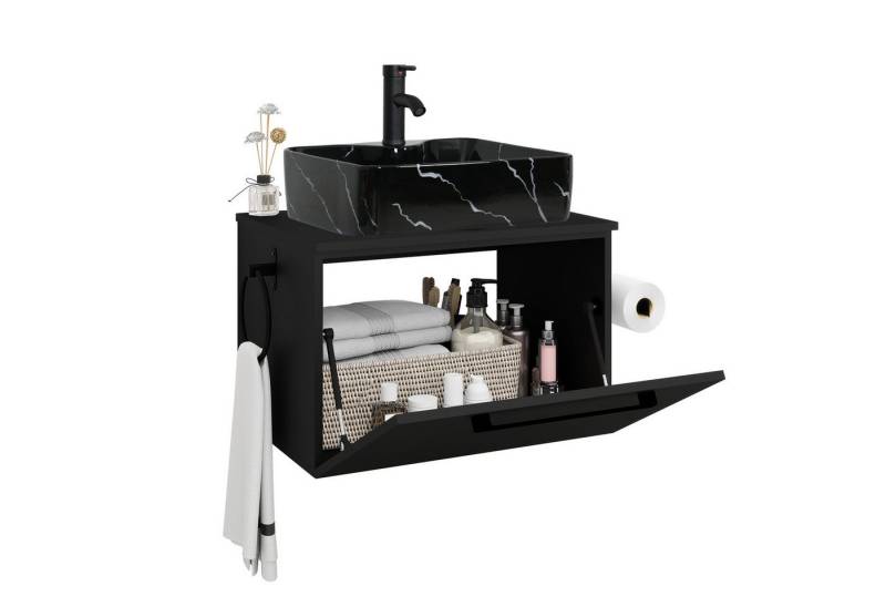 Puluomis Badezimmer-Set Waschbeckenunterschrank 60cm mit Waschbecken, (mit Handtuchring, Klopapierhalter) von Puluomis