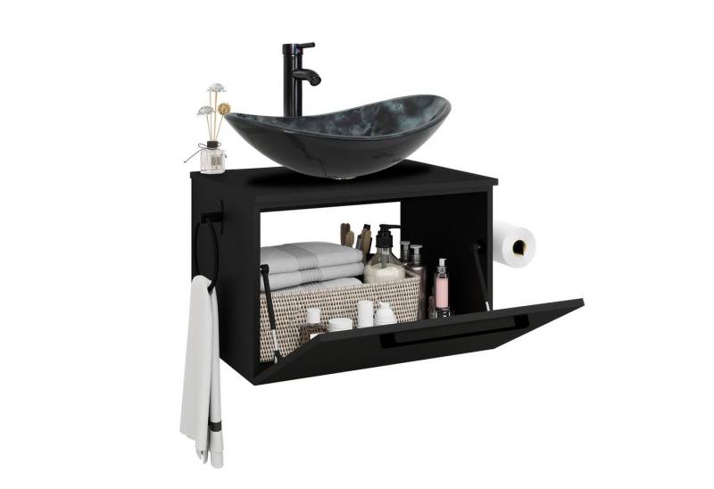 Puluomis Badezimmer-Set Waschbeckenunterschrank 60cm mit Waschbecken, (mit Handtuchring, Klopapierhalter) von Puluomis
