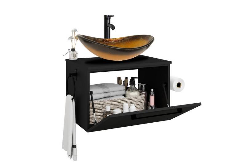 Puluomis Badezimmer-Set Waschbeckenunterschrank 60cm mit Waschbecken, (mit Handtuchring, Klopapierhalter) von Puluomis