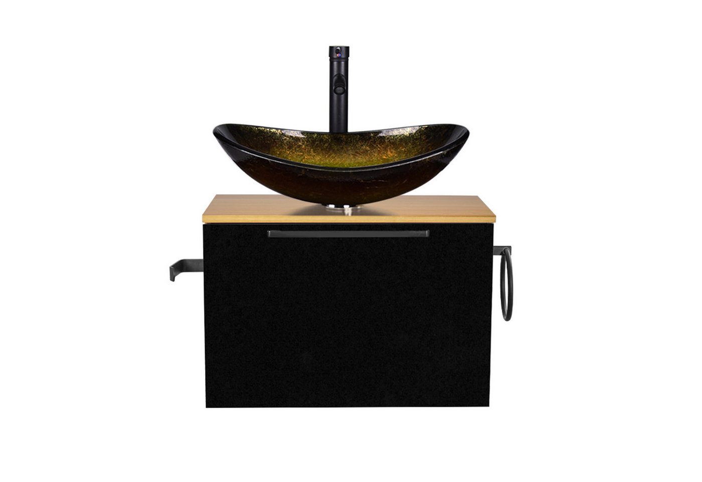 Puluomis Badezimmer-Set Waschbeckenunterschrank 60cm mit Waschbecken, (mit Handtuchring, Klopapierhalter) von Puluomis