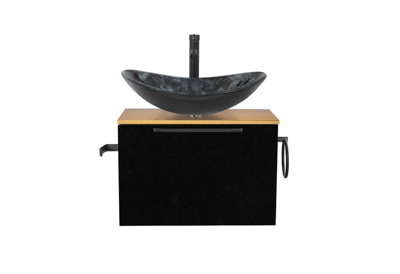 Puluomis Badezimmer-Set Waschbeckenunterschrank 60cm mit Waschbecken, (mit Handtuchring, Klopapierhalter) von Puluomis