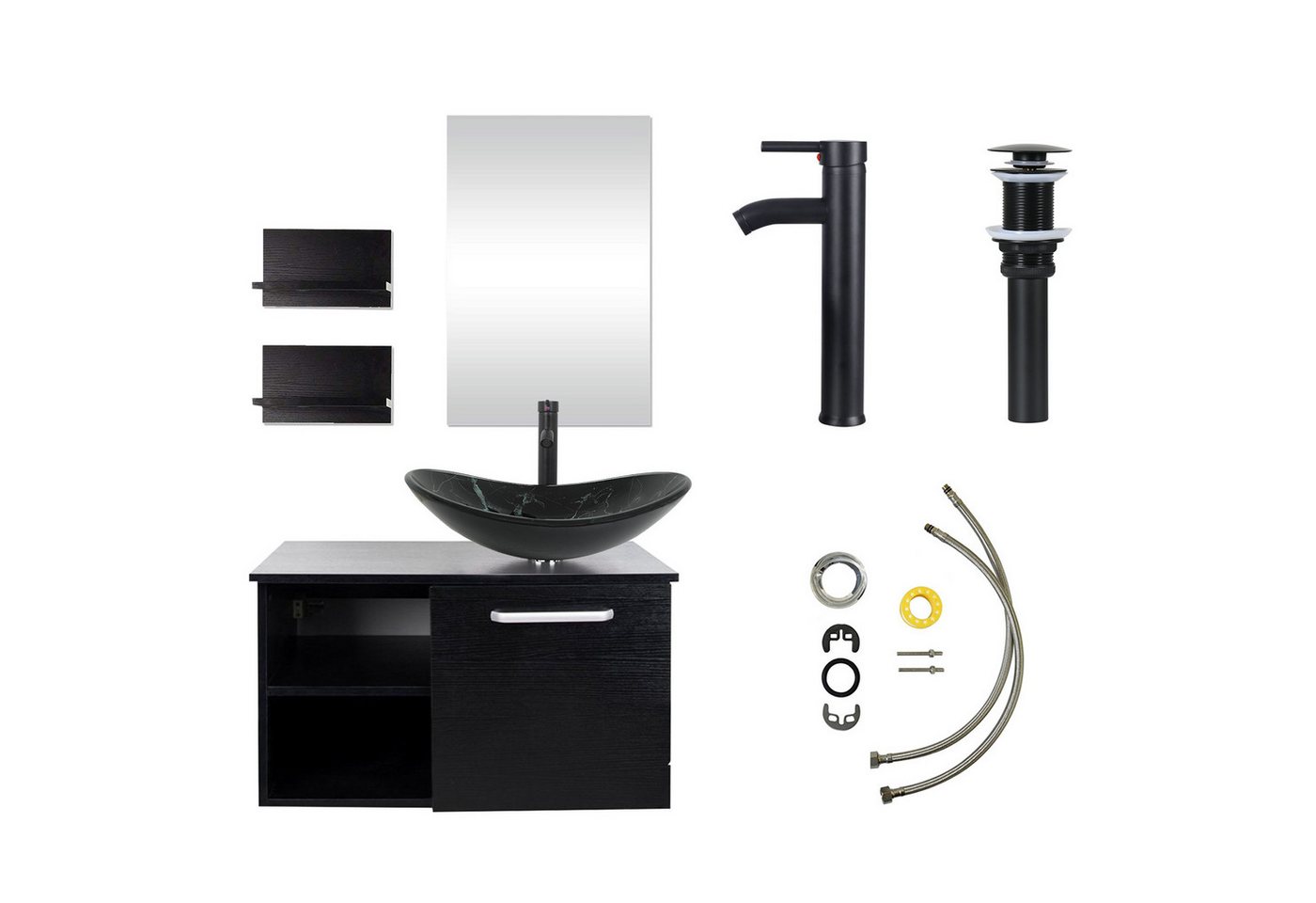 Puluomis Badezimmer-Set mit Spiegel, Badezimmerschrank mit 2 Regale ohne/mit Waschbecken Set Puluomis Badezimmer-Set mit Spiegel, Badezimmerschrank mit 2 Regale ohne/mit Waschbecken Set von Puluomis