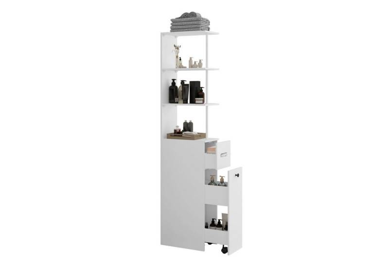 Puluomis Badkommode Badezimmschrank mit Schubladen, Hochschrank schmal (weiß) von Puluomis