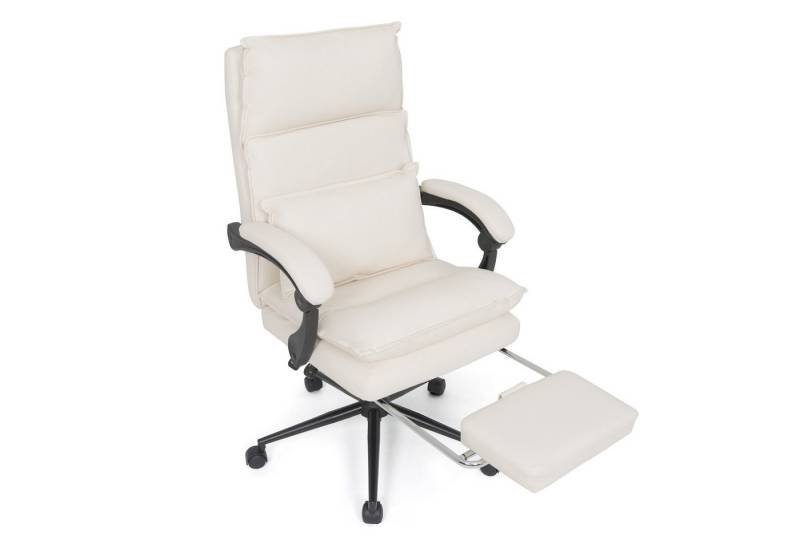 Puluomis Bürostuhl Gaming Stuhl Ergonomisch mit Lenden, Kopfkissen und Fußstütze (Schreibtischstuhl, Chefbürostuhl PU-Leder mit Hoher Rückenlehne), Chefsessel VerstellbarvDrehbar, Beige von Puluomis