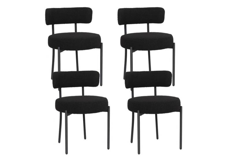 Puluomis Esszimmerstuhl (2/ 4/6er Set Bouclé mit Rückenlehnen, Polsterstühle Küchenstühle mit Metallbeinen, für Esszimmer Küche Wohnzimmer Schlafzimmer, Modern Retro Design, 4 St), Weiß, Schwarz von Puluomis