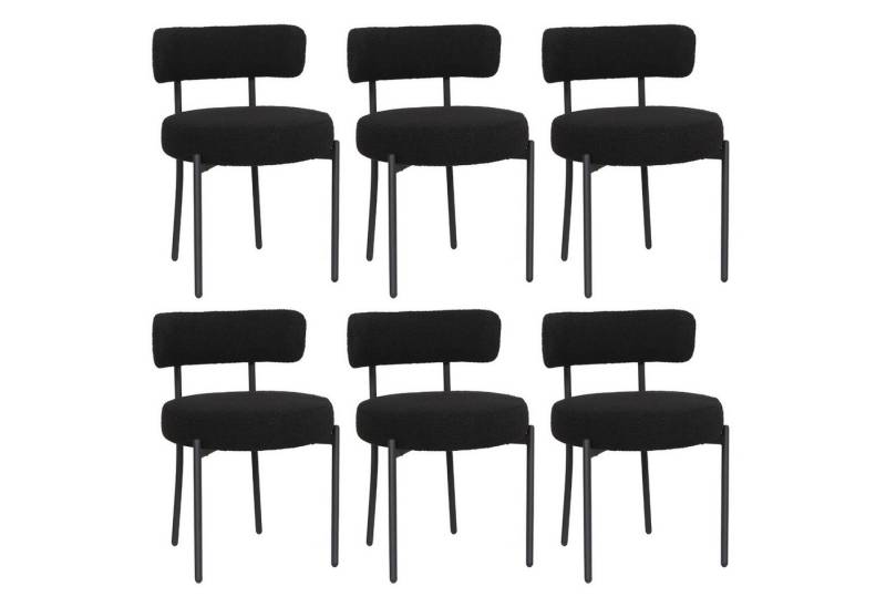 Puluomis Esszimmerstuhl (2/ 4/6er Set Bouclé mit Rückenlehnen, Polsterstühle Küchenstühle mit Metallbeinen, für Esszimmer Küche Wohnzimmer Schlafzimmer, Modern Retro Design, 6 St), Weiß, Schwarz von Puluomis