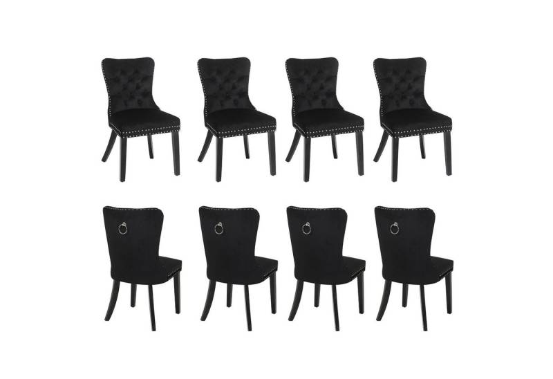 Puluomis Esszimmerstuhl (2/4/6/8 Set Grau/ Schwarz/Beige, 8 St), Samt Stuhl mit hoher Rückenlehne, Küchenstuhl mit Eichenbeinen von Puluomis