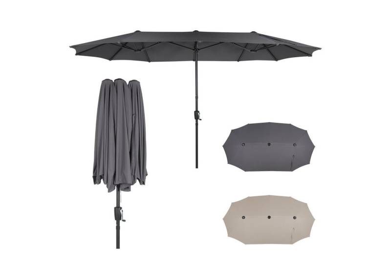 Puluomis Sonnenschirm Balkonschirm ohne Ständer Strandschirm Gartenschirm UPF 50+ mit Kurbel, LxB: 400x200 cm, wasswedicht grau von Puluomis