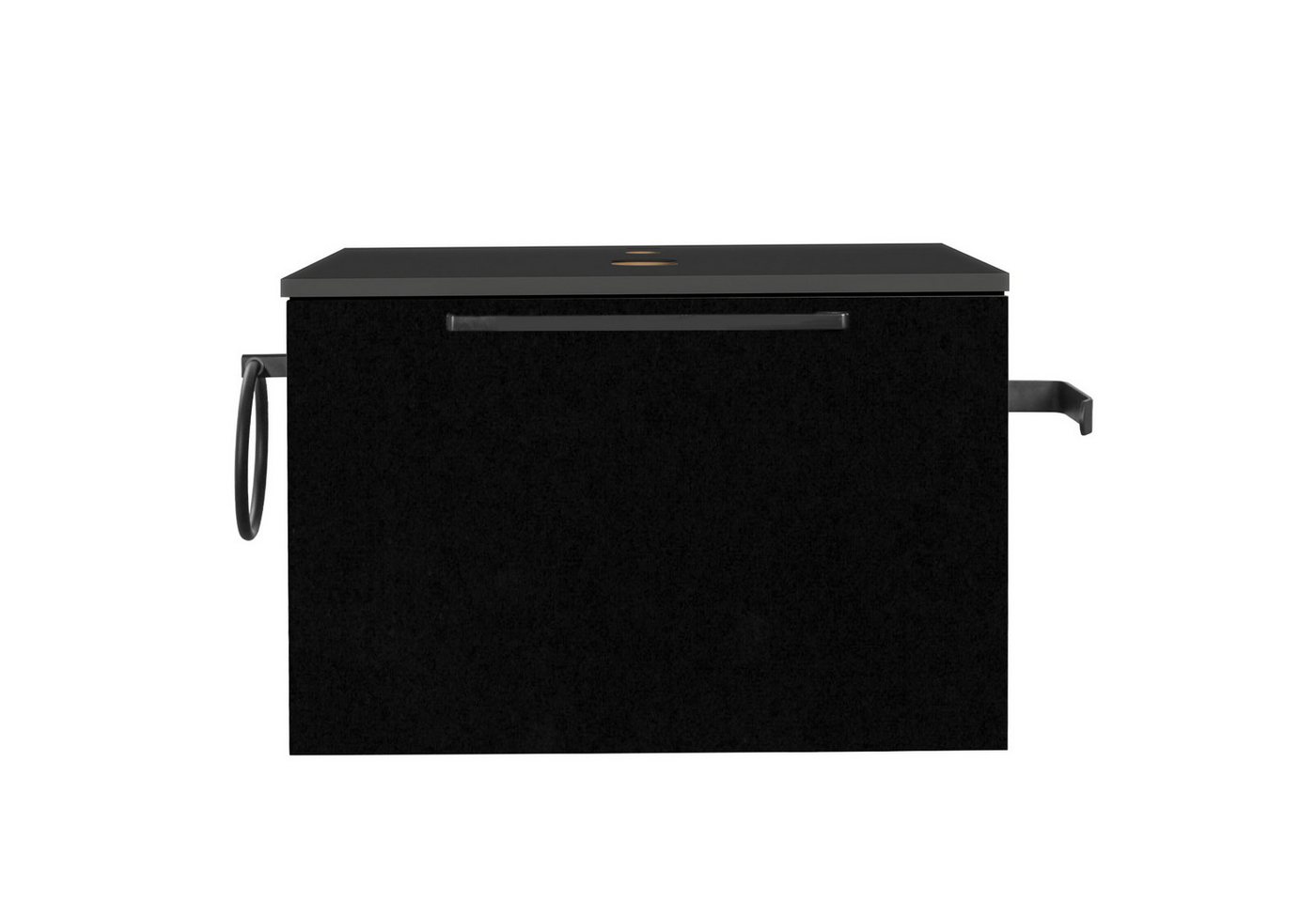 Puluomis Waschbeckenunterschrank ohne Waschbecken 60cm mit 1 Handtuchring 1 Klopapierhalter (Badezimmerschrank 1 Tür, Badschrank aus MDF, Gäste WC) Schwarz, Braun von Puluomis