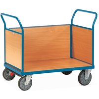 fetra® Plattformwagen, 3-seitig mit Holzwänden, Ladefläche BxT 700 x 1.000 mm, mit Zentralbremse von fetra®