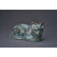 Katzen-Einäscherungsurne Für Asche - Oily Green Melange /Keramik von PulvisArtUrns