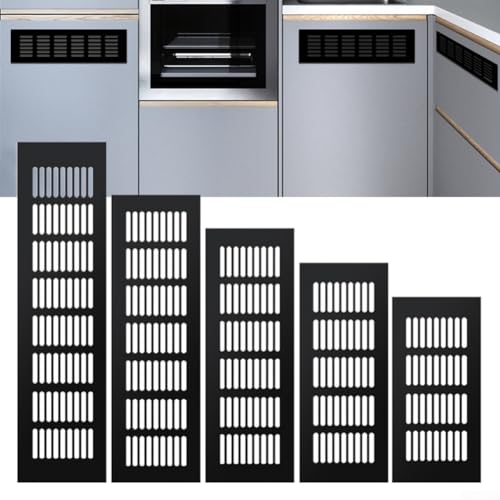 60 mm Aluminium-Lüftungsgitter, rechteckig, für Schränke, Schuhschränke, Computerschränke, Badezimmertüren, schwarzes Finish (60 x 200 mm) von Pumixiy
