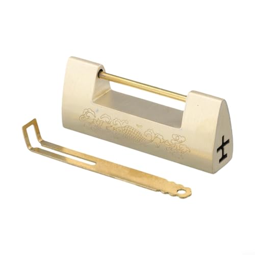 Antikes Messing-Vorhängeschloss, Vintage, Mini, für Hardware-Schloss, Format, Schmuckkästchen, chinesische Schränke, Schubladen mit Schlüssel, traditionell, dekorativ, Sicherheit horizontal (Messing) von Pumixiy