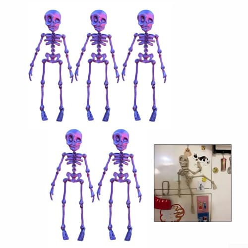 Bewegliche Skelett-Kühlschrankmagnete, 5er-Set, Gothic-Dekor, bunte Dekofiguren, bewegliche Gelenke für Halloween (rot) von Pumixiy