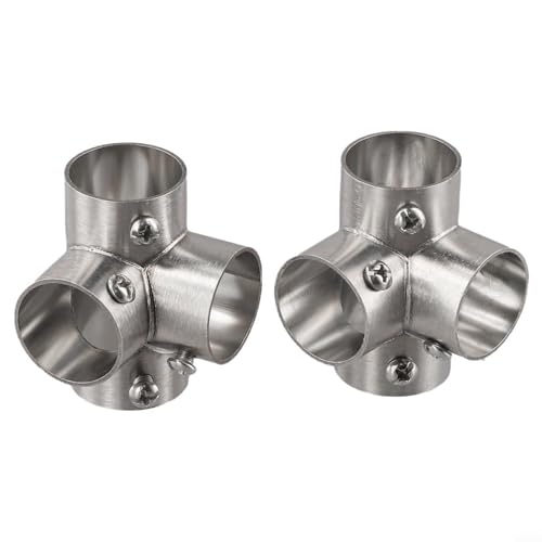 Edelstahl-Rohrverbinder, Rundrohrverbindung, rechtwinkliger Flansch für Kleiderstange, Gebäude, Möbel, Regale, 26 mm Innendurchmesser, silberfarbene Oberfläche, 2 Stück (rechtwinklig, 4-Wege) von Pumixiy