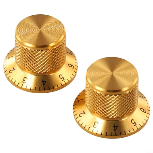 Einstellknopf für Lautstärkeregler, Aluminium, Bass, Audio-Ausrüstung, 6 mm Lochdurchmesser, E-Gitarre, Ton, Gitarre, 2 Stück (Gold) von Pumixiy