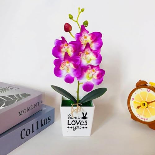 Künstliche Topfpflanze, Outdoor-Ersatz, 29 x 14 cm, Zubehör, künstliche Phalaenopsis-Blume, Heimdekoration, Bücherregal, dekorative Blume (lila) von Pumixiy