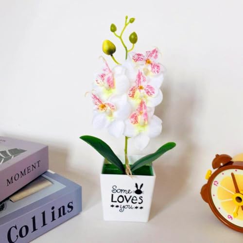 Künstliche Topfpflanze, Outdoor-Ersatz, 29 x 14 cm, Zubehör, künstliche Phalaenopsis-Blume, Heimdekoration, Bücherregal, dekorative Blume (weiß) von Pumixiy