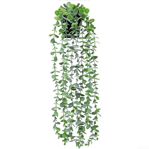 Künstliche hängende Ranke, Topfpflanze, für drinnen und draußen, Eukalyptusblätter, Regaldekoration, mit Topf, grüner Kunststoff, lebensechte Naturschönheit, Heimgartendekoration (weiß grün) von Pumixiy